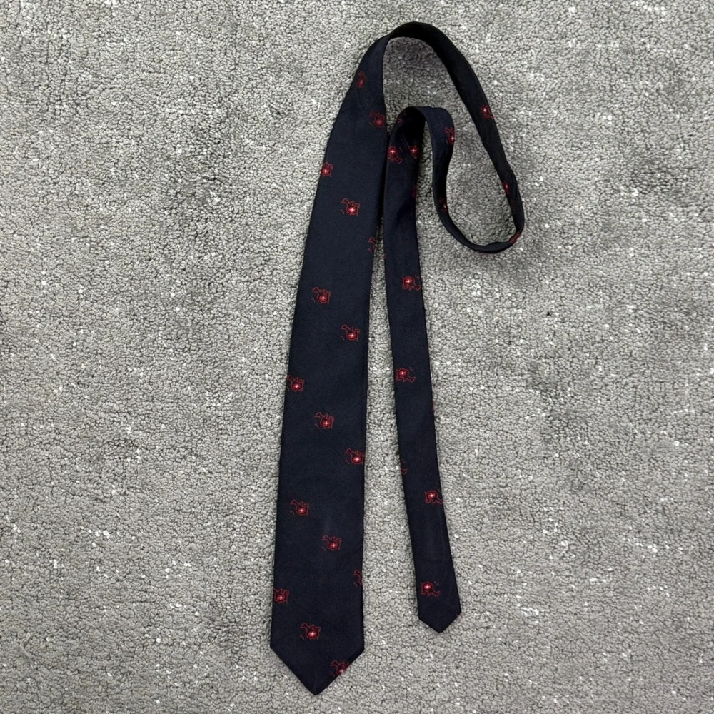 Vintage Warden-Brooks Pure Silk Tie Switzerland Swiss Map Red Black Necktie